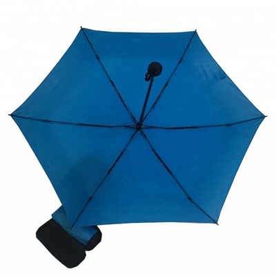 5 Falten-Damen stecken den Regenschirm ein, der mit Eva Case klein ist