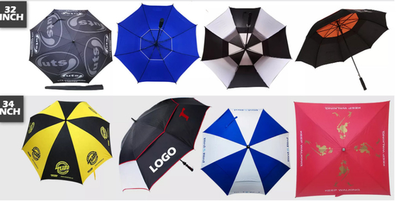Kundengebundene Logo Windproof Fiberglass Golf Umbrella-Doppelt-Überdachung