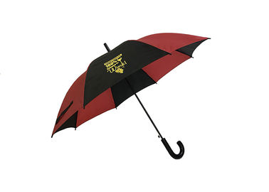 Auto annoncierend, öffnen Sie Stock-Regenschirm-J-Hakenkunststoffgriff-Schwarzes mit Rot