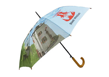 Kundengebundene Druckauto-offener Stock-Regenschirm gebogene Griff-einzigartige Überdachung