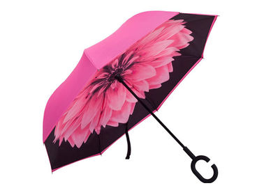 Rosa Frauen-klassischer C geformter Griff-Regenschirm-Regenschirm für Regen-Glanz-Wetter