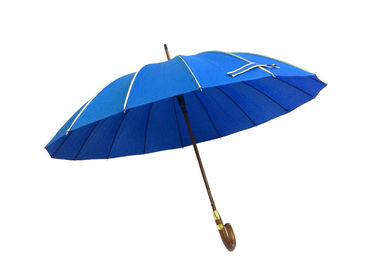 Beständige J Form-blauer Golf-Regenschirm des Wind-, Raines-Regenschirm-Holzgriff