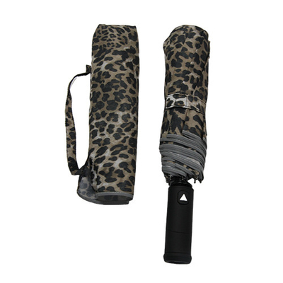 Offene manuelle Leopard-Druck-Regenschirm des Abschluss-Selbst3 faltender mit 8mm Metallwelle
