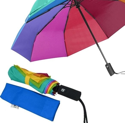 SGS offener und geschlossener Fiberglas-Rippen-Regenbogen-Farbselbstregenschirm