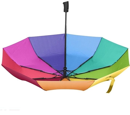 SGS offener und geschlossener Fiberglas-Rippen-Regenbogen-Farbselbstregenschirm