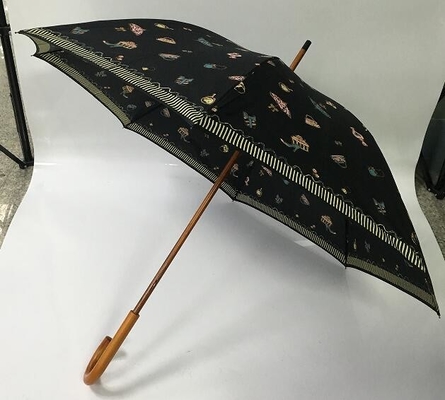 Handbuch-offener hölzerner Wellen-Regenschirm der Rohseide-190T mit farbenreichem Drucken