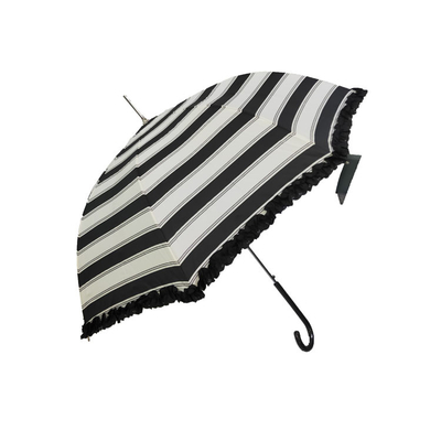 Gestreiftes Rohseide-Gewebe-gerader Regenschirm mit Blumen-Rand
