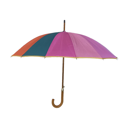 16 Farbregenbogen-Regenschirm-hölzerner Wellen-Holzgriff