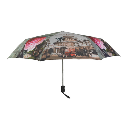 Metallrahmen-Fiberglas versieht faltbarer Regenschirm-farbenreiches Drucken mit Rippen