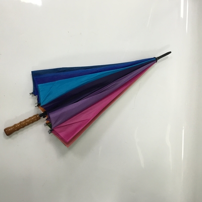 16 Farben Regenbogen Regenschirm Metallachse Holzgriff Pongeeschutz