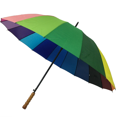 16 Farben Regenbogen Regenschirm Metallachse Holzgriff Pongeeschutz