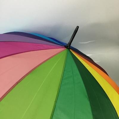 16 Farben Regenbogen Regenschirm Metallachse Holzgriff Pongeeschutz