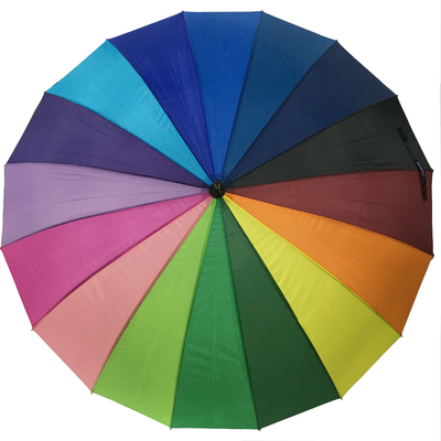 16 Farben Regenbogen Regenschirm Metallachse Holzgriff Pongeeschutz