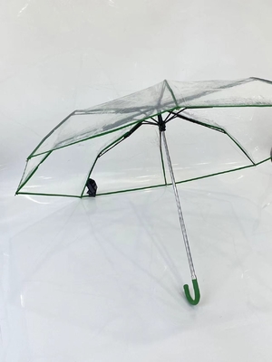 Minimalistisch, manuell geöffnet, dreifach gefaltetes Ledernageln, transparenter Regenschirm, 21 Zoll leicht zu tragen.