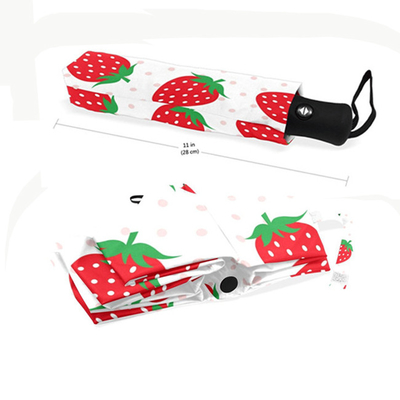 Kompakte 3 Falte Erdbeeren Pongee Schirm mit 8 Rippen und automatisches Öffnen / Schließen