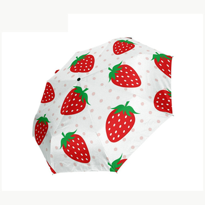 Kompakte 3 Falte Erdbeeren Pongee Schirm mit 8 Rippen und automatisches Öffnen / Schließen
