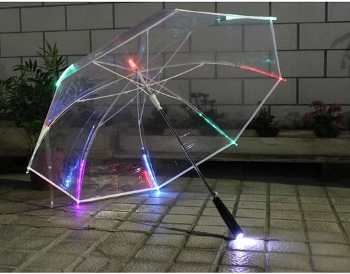 Golf Transparent Schirm mit LED Licht für Regen mit Glasfaser Rippen und Aluminiumwelle,