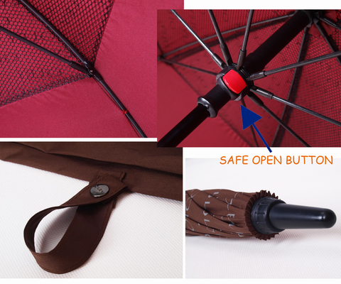 Doppelschicht-Auto-Open-Golf-Schirm mit schwarzem Matt-Glasfaser-Stiel und Gummi-Griff