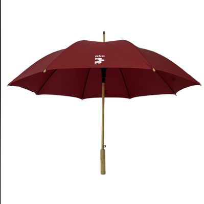 Windproof Burgandy Golf Parasol Compact Golf Raincoat With Bamboo Handle
