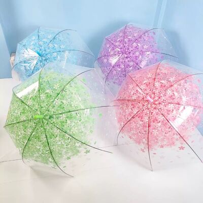 Transparent Flower Design Compact Golf Umbrella with Fiberglass Ribs and Auto Open Mechanism