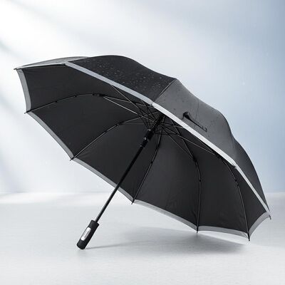 Großer automatischer Reise-Regenschirm mit 105 cm offenem Durchmesser, Fiberglas-Rippen und reflektierendem Randbesatz