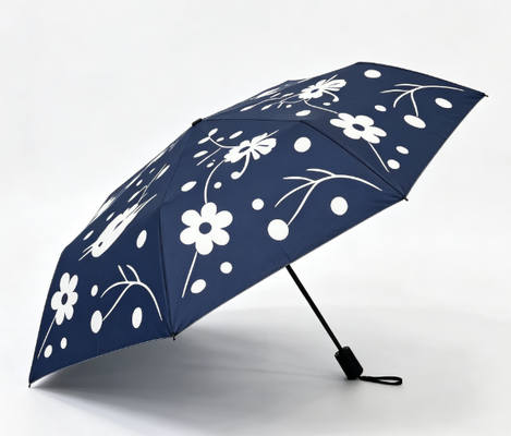 Marine Blau Weiß Vogel Blütendruck Automatisch 3fach Regenschirm UV-dicht Sonnenschirm Regenschirm für Frauen Alltagsreisen Pendeln im Freien