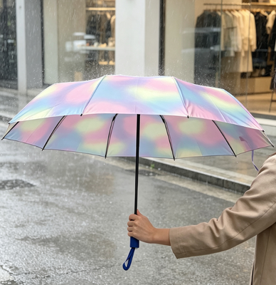 Vollautomatischer faltbarer Regenschirm verstärkte Rippen gegen Umkippen UPF50 UV-Schutz 3-fach Reise