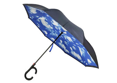 8 windundurchlässiger umgekehrter Regenschirm versieht der Platten-Rohseide-190T für Auto-Griff-Fiberglas Rahmen mit Rippen