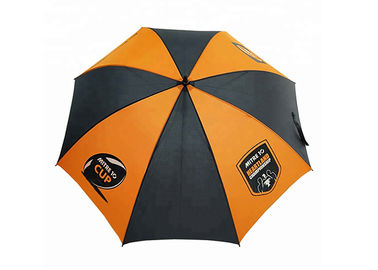 Orange und schwarzes kompaktes Golf-Regenschirm-Polyester-/Rohseide-Gewebe für Reise