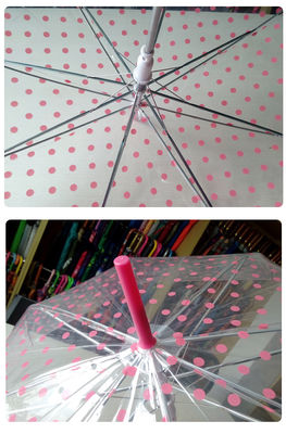 Transparenter Regen-Regenschirm J-Griff-Rosa-Punkt POE für Kinder