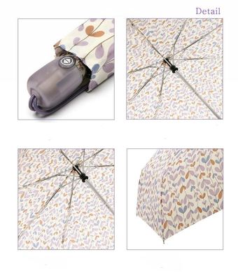 Bunte Metallwellen-faltbarer Regenschirm des Blatt-Muster-8mm für Frauen