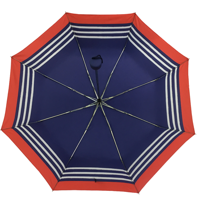 Blauer Streifen-Zink-Rahmen-Rohseide-faltbarer Regenschirm für Damen