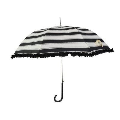 Gestreiftes Rohseide-Gewebe-gerader Regenschirm mit Blumen-Rand