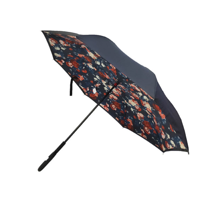 umgekehrter Regenschirm der Rohseide-21inch Doppelschicht mit c-Griff
