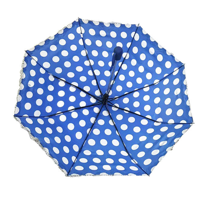 Sgs-Damen-offenes Selbstpolyester 190T Dot Umbrella With Ruffle Edge