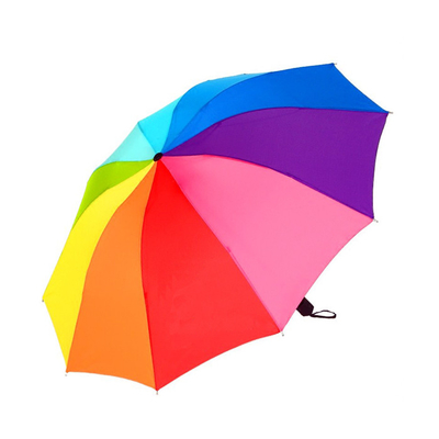 Kundengebundener Regenbogen-Farbregenschirm BSCI des Polyester-190T 3 faltender