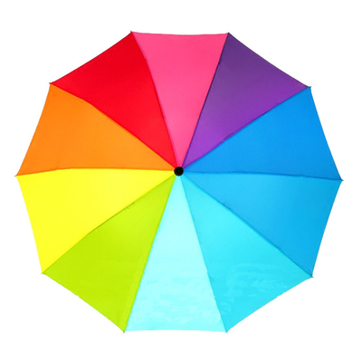 Kundengebundener Regenbogen-Farbregenschirm BSCI des Polyester-190T 3 faltender