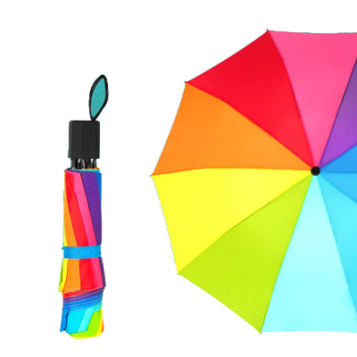 Kundengebundener Regenbogen-Farbregenschirm BSCI des Polyester-190T 3 faltender