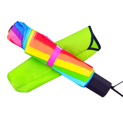 Kundengebundener Regenbogen-Farbregenschirm BSCI des Polyester-190T 3 faltender