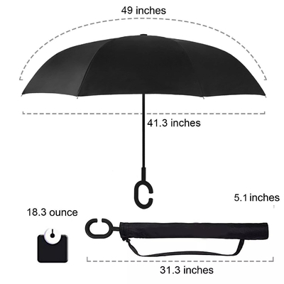 Kundenspezifischer Fiberglas-Rahmen-umgekehrte Regenschirm-RückDoppelschicht mit c-Form-Griff