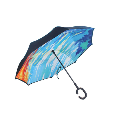 Rückdoppelschicht umgekehrter kundenspezifischer C Griff der Regenschirm-Auto-windundurchlässig