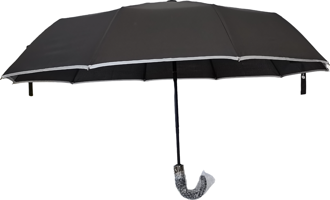 Large Automatic Travel Umbrella with 105cm Open Diameter, Fiberglass Ribs, and Reflective Edge Trim