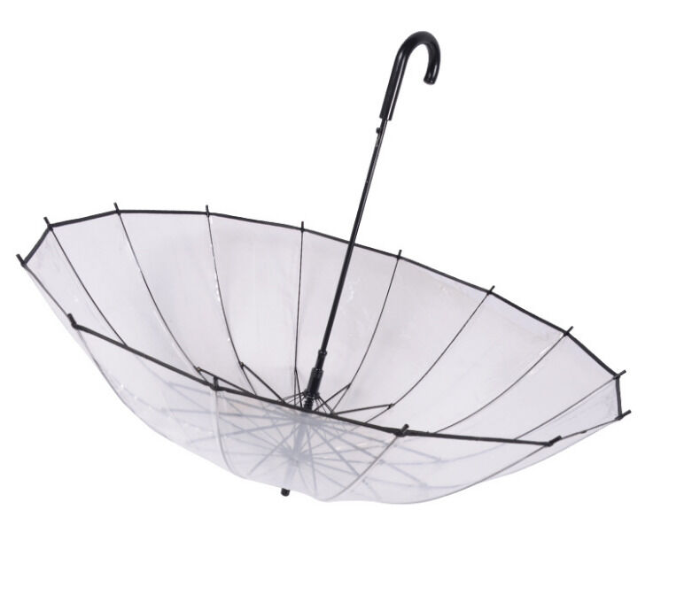 Manueller offener transparenter Regenschirm mit Metallribben, starker Rahmen und klarem Dach, der Regenschutz bietet