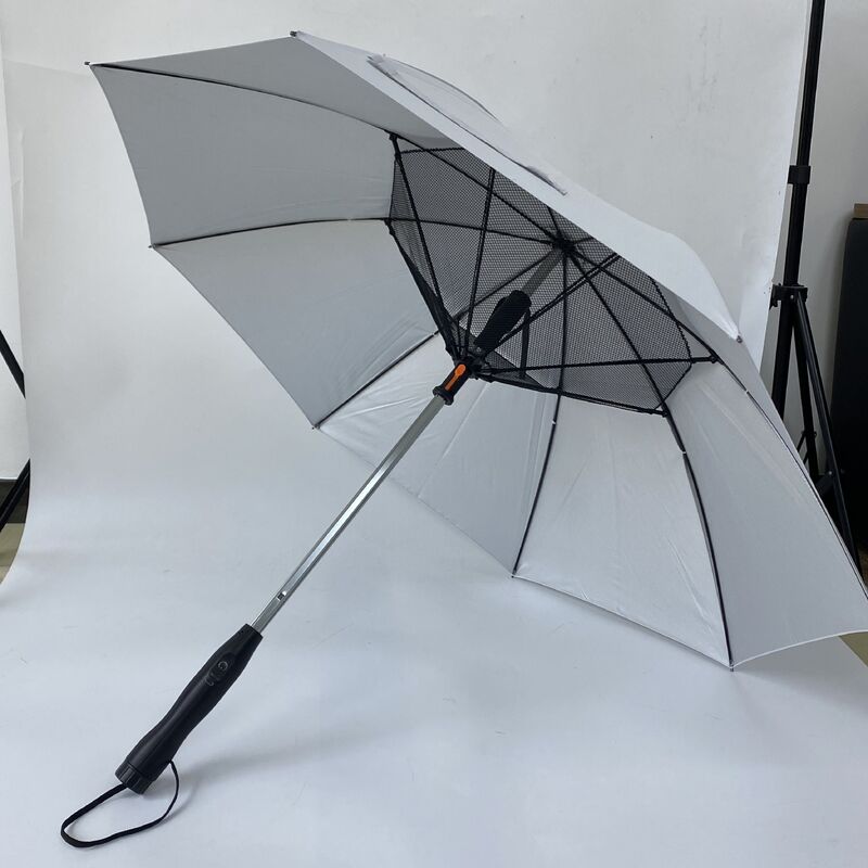 Modern Sunny Rainy Cooling Water Spray Fan Battery UV Protection 23 Inch Alloy 8 Ribs Pongee Folding Straight Umbrella