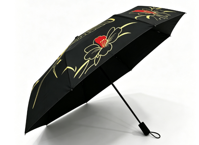 Windproof UV Protection Bird Floral Print 23 Inch 8 Ribs 3 Fold Umbrella for Ladies Daily Commute