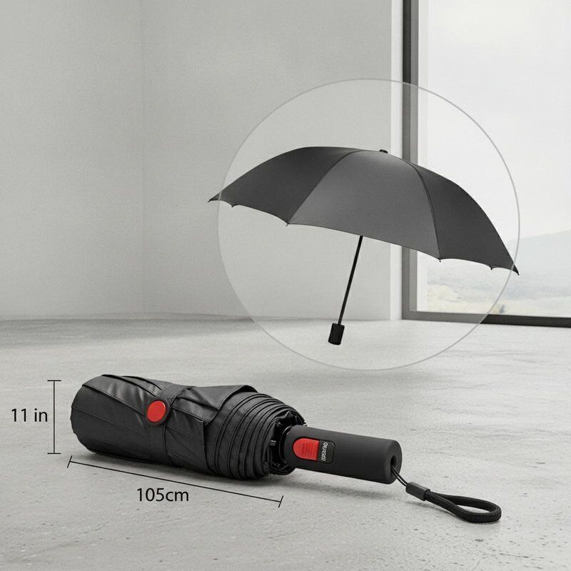 Gefaltete Länge 11 Zoll Automatischer Reise-Regenschirm inklusive 105 cm Öffnungsdurchmesser und manueller Öffnungs- und Schließsteuerung für Schutz