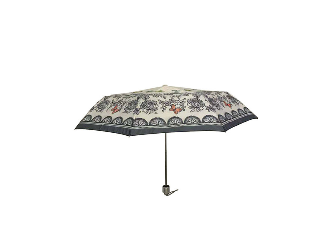 21 Zoll 8 versieht Blumen-faltbares Regenschirm-Polyester-/Rohseide-Gewebe kundengebundenes Logo mit Rippen