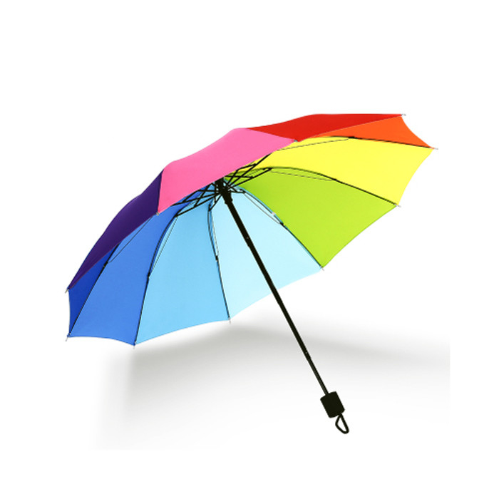 Kundengebundener Regenbogen-Farbregenschirm BSCI des Polyester-190T 3 faltender